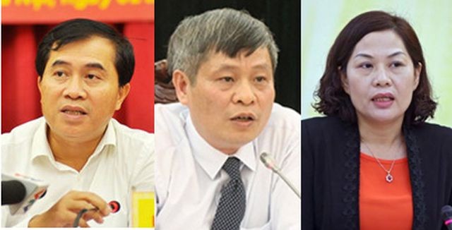 Từ trái sang, Thứ trưởng Kl99 nổ hũ Lê Quang Hùng, Thứ trưởng Bộ KH-CN Phạm Công Tạc, Phó Thống đốc NHNN Nguyễn Thị Hồng được Thủ tướng bổ nhiệm lại.