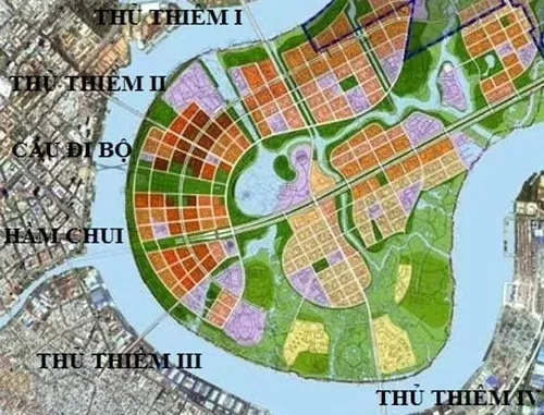 Theo quy hoạch sẽ có 5 cây cầu và một hầm chui nối trung tâm và các quận khác với khu đô thị mới Thủ Thiêm (quận 2). Ảnh: BQL Kl99ok phiên bản mới xây dựng khu đô thị mới Thủ Thiêm.