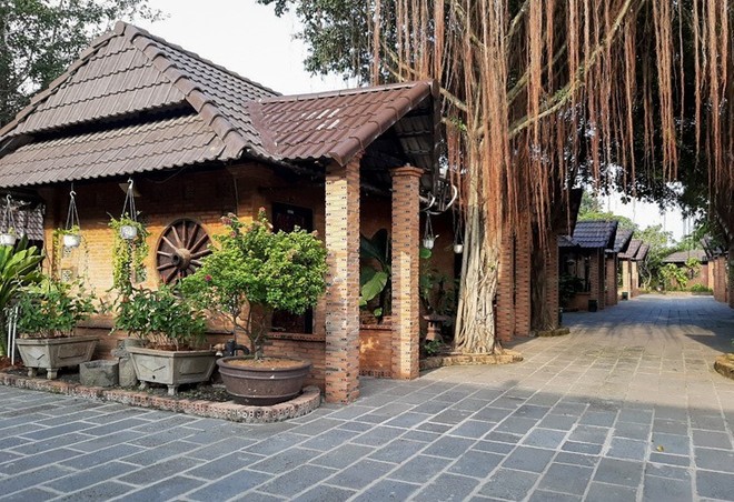 Dãy phòng lưu trú trong resort Tràm Chim. Ảnh: Phương Thảo.