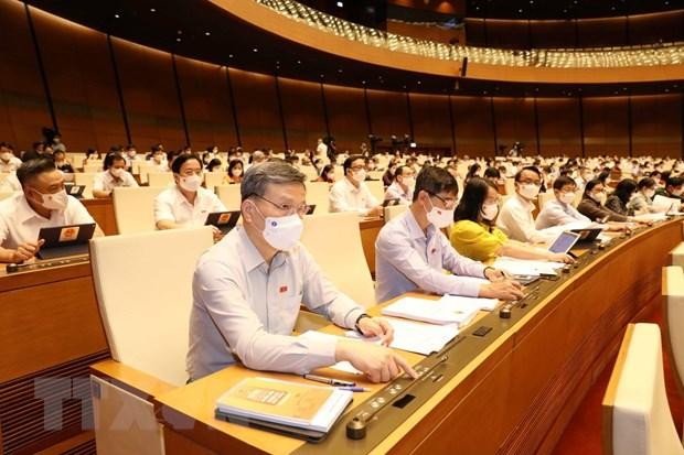 Đại biểu Quốc hội biểu quyết thông qua Nghị quyết về cơ cấu tổ chức của Kl993 ưu đãi thưởng hấp dẫn nhiệm kỳ 2021-2026. (Ảnh: Phương Hoa/TTXVN).
