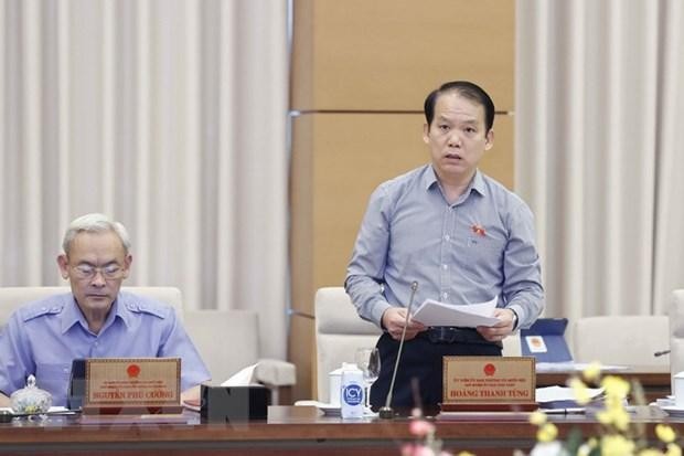 Chủ nhiệm Ủy ban Kl992 Tham Gia Ngay của Quốc hội Hoàng Thanh Tùng trình bày báo cáo thẩm tra. (Ảnh: Doãn Tấn/TTXVN).