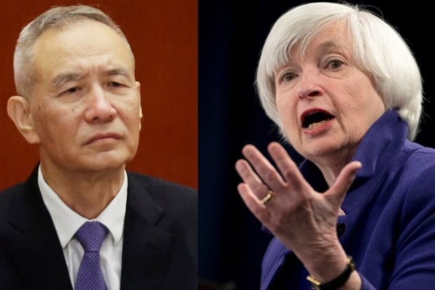 Bộ trưởng Kl991.com nạp rút nhanh Mỹ Janet Yellen và Phó Thủ tướng Trung Quốc Lưu Hạc. (Ảnh: Reuters)