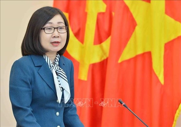 Bà Đoàn Thị Tuyết Nhung, Phó Tổng Giám đốc TTXVN làm ủy viên Hội đồng phối hợp phổ biến, giáo dục Kl992 Tham Gia Ngay TW. (Ảnh: Minh Đức/TTXVN)