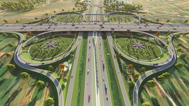 Phối cảnh một đoạn Dự án Kl99ok phiên bản mới xây dựng đường vành đai 4 - Vùng Thủ đô Hà Nội.
