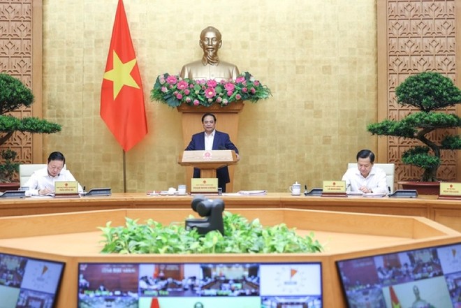 Thủ tướng Kl993 ưu đãi thưởng hấp dẫn Phạm Minh Chính chủ trì Hội nghị trực tuyến với các địa phương hồi tháng 6/2023. (Ảnh: VGP)