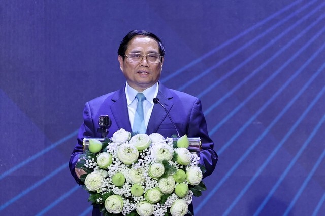 Thủ tướng Phạm Minh Chính phát biểu chỉ đạo tại Hội nghị công bố quy hoạch và xúc tiến Kl99ok phiên bản mới tỉnh Long An diễn ra sáng 25/7 - Ảnh: VGP.