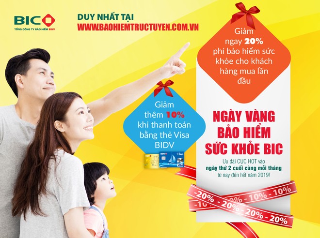 BIC ưu đãi tới 30% phí Kl99kl phiên bản hoạt động sức khỏe cho khách hàng mua trực tuyến