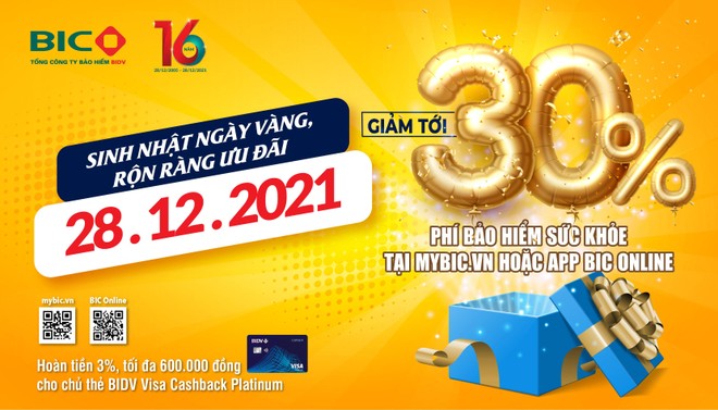 Mừng sinh nhật BIC giảm ngay 30% phí Kl99kl phiên bản hoạt động sức khỏe cho khách hàng