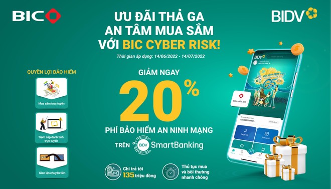 Ưu đãi 20% khi mua Kl99kl phiên bản hoạt động an ninh mạng BIC Cyber Risk qua BIDV SmartBanking