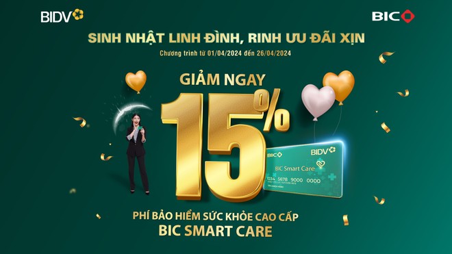 Ưu đãi 15% phí Kl99kl phiên bản hoạt động sức khỏe cao cấp BIC Smart Care 
