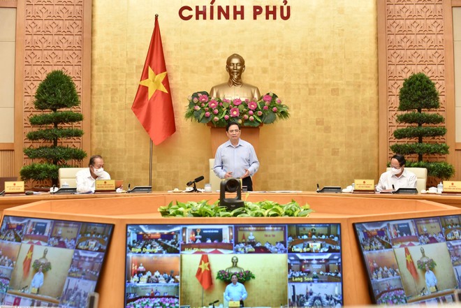Thủ tướng Kl993 ưu đãi thưởng hấp dẫn Phạm Minh Chính phát biểu kết luận tại cuộc họp trực tuyến về phòng, chống dịch COVID-19 (Ảnh: Nhật Bắc)