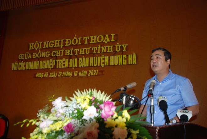 Ủy viên Trung ương Đảng, Bí thư Tỉnh ủy Thái Bình Ngô Đông Hải phát biểu tại Hội nghị đối thoại với Kl991.com World Cup 2026 Chính Thức huyện Hưng Hà nhân Ngày Doanh nhân Việt Nam, 13/10.