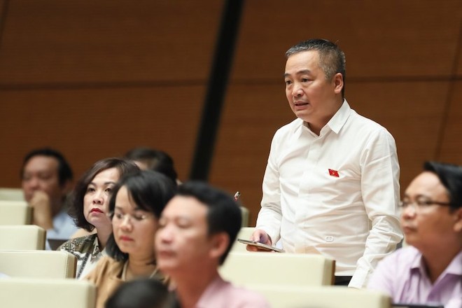 Đại biểu Quốc hội Nguyễn Lân Hiếu phát biểu tại phiên thảo luận. 