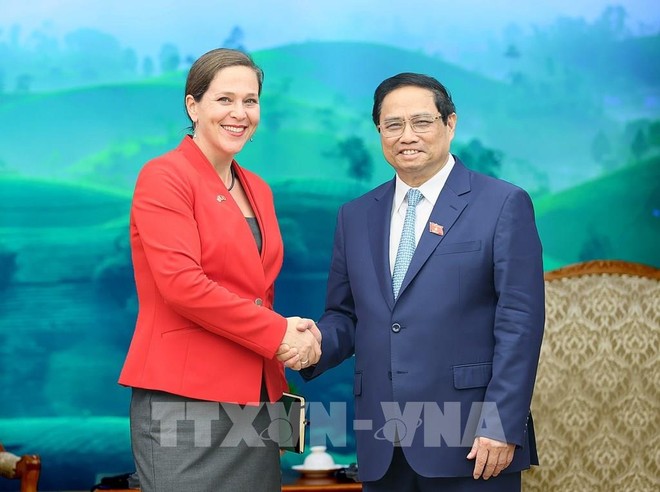 Thủ tướng Phạm Minh Chính tiếp Kl992 cổng game cá cược trưởng Bộ Ngoại giao Hoa Kỳ Emily Blanchard. Ảnh: Dương Giang-TTXVN