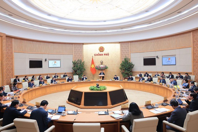 Thủ tướng Phạm Minh Chính phát biểu kết luận phiên họp Kl993 ưu đãi thưởng hấp dẫn thường kỳ tháng 2/2024. (Ảnh: VGP/Nhật Bắc)