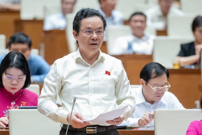 Đại biểu Hoàng Văn Cường (đoàn Hà Nội) phát biểu trong phiên làm việc sáng 28/6 tại Hội trường
