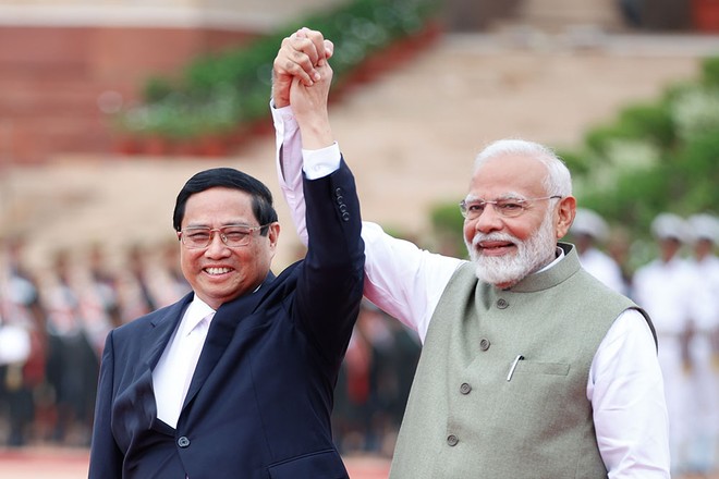 Thủ tướng Ấn Độ Narendra Modi nhiệt liệt chào đón Thủ tướng Phạm Minh Chính thăm cấp 99Kl99 trực tiếp đá gà tới Ấn Độ. (Ảnh: Nhật Bắc)
