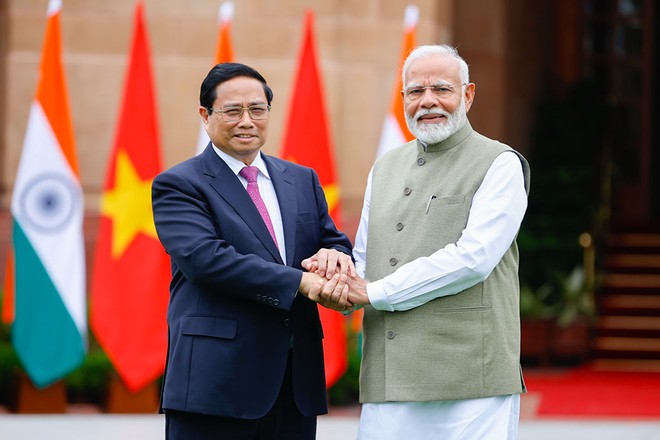 Thủ tướng Ấn Độ Narendra Modi chào đón Thủ tướng Phạm Minh Chính thăm cấp 99Kl99 trực tiếp đá gà tới Ấn Độ. (Ảnh: Nhật Bắc)