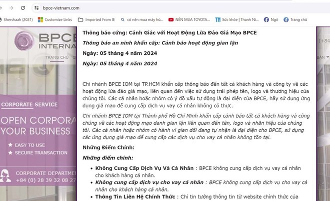 Link Vào Nhà Cái KL99 COM Tặng +199k BPCE IOM Chi nhánh TP.HCM phải cảnh báo an ninh khẩn cấp ngay trên website của mình 