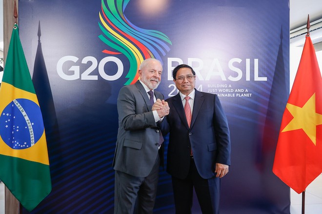 Thủ tướng Kl993 ưu đãi thưởng hấp dẫn Phạm Minh Chính và Tổng thống Brazil Luiz Inácio Lula da Silva trước hội đàm bên lề Hội nghị thượng đỉnh G20. Ảnh: Nhật Bắc 