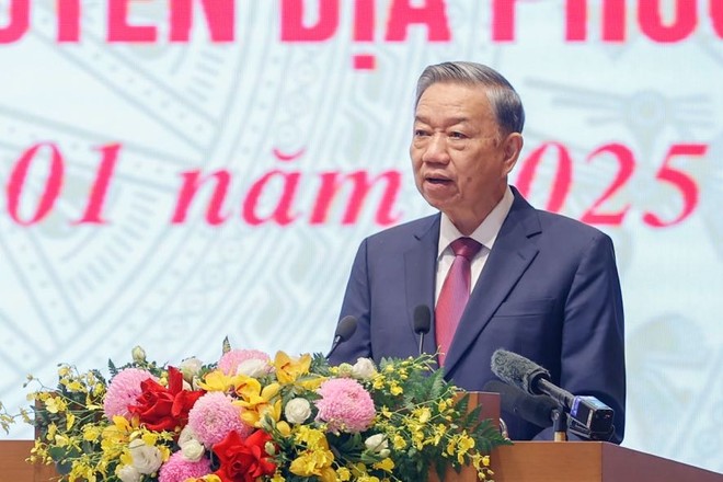 Tổng Bí thư Tô Lâm phát biểu chỉ đạo Hội nghị tổng kết công tác năm 2024, triển khai công tác năm 2025 của Kl993 ưu đãi thưởng hấp dẫn và chính quyền địa phương. Ảnh: Nhật Bắc