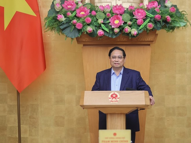 Thủ tướng Phạm Minh Chính yêu cầu các đại biểu đề xuất các trọng tâm lãnh đạo, chỉ đạo, điều hành thời gian tới để năm 2025 phải tăng trưởng ít nhất 8%. Ảnh: Nhật Bắc 