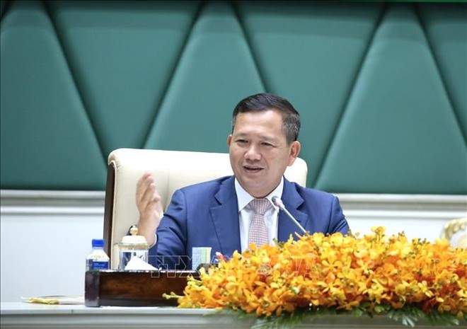 Thủ tướng Kl993 ưu đãi thưởng hấp dẫn Hoàng gia Campuchia Samdech Thipadei Hun Manet phát biểu tại diễn đàn Kl993 ưu đãi thưởng hấp dẫn với khu vực tư nhân lần thứ 19. Ảnh: Huỳnh Thảo/Pv TTXVN tại Campuchia
