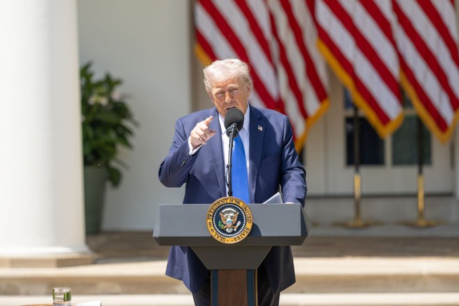 Tổng thống Mỹ Donald Trump phát biểu tại Nhà Trắng, Washington, D.C. Ảnh: THX/TTXVN