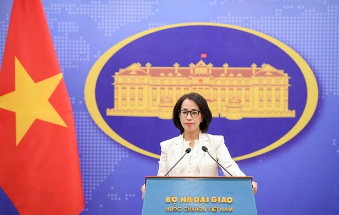 Người Phát ngôn Bộ Ngoại giao Việt Nam Phạm Thu Hằng tại buổi họp báo.