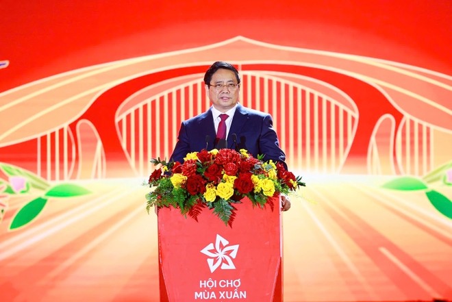 Thủ tướng Phạm Minh Chính phát biểu bế mạc Hội chợ mùa Xuân lần thứ nhất năm 2026 - Ảnh: VGP.
