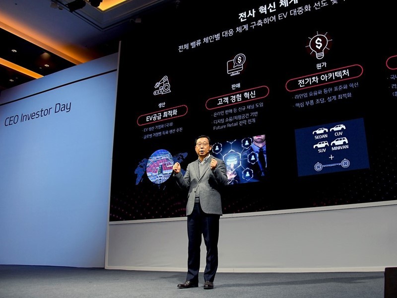 Ông Kia Park Han-woo, Chủ tịch kiêm Giám đốc điều hành Kia chia sẻ tầm nhìn của Ban lãnh đạo Kia với các nhà Kl99ok phiên bản mới. Nguồn ảnh: thenewsmarket.com