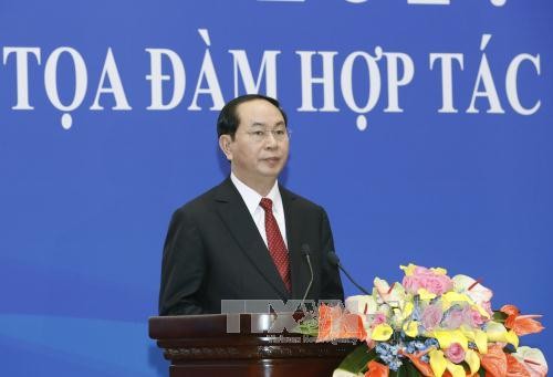 Chủ tịch nước Trần Đại Quang phát biểu tại Tọa đàm Hợp tác Kl992 cổng game cá cược, thương mại Việt Nam-Trung Quốc 2017. Ảnh: TTXVN
