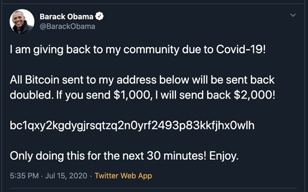 Dòng tin nhắn được đăng lên tài khoản Twitter của cựu Tổng thống Mỹ Barack Obama. (Nguồn: Twitter).