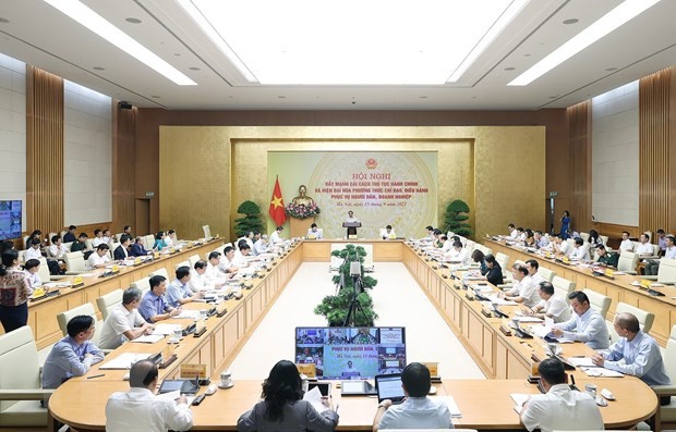 Quang cảnh một hội nghị đẩy mạnh cải cách thủ tục hành chính do Thủ tướng Phạm Minh Chính, Trưởng Ban Chỉ đạo cải cách hành chính của Kl993 ưu đãi thưởng hấp dẫn, chủ trì. (Ảnh: Dương Giang/TTXVN).