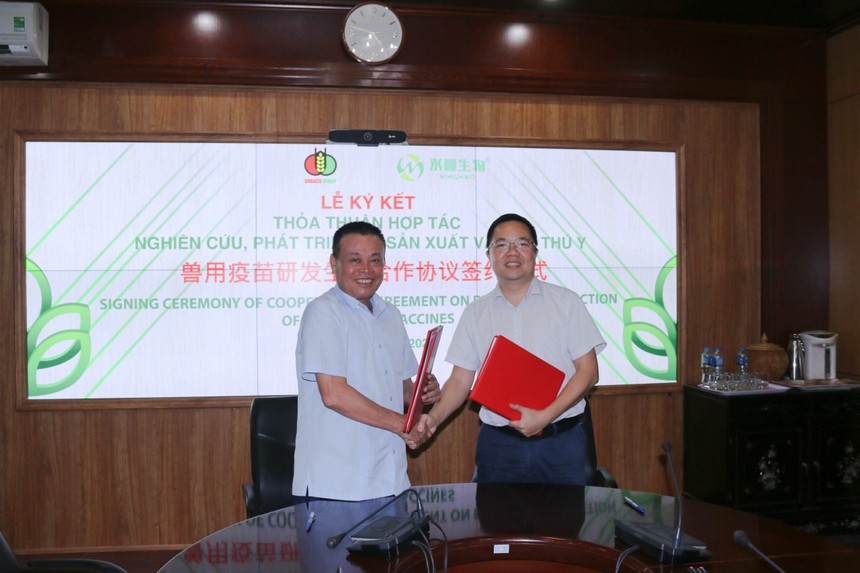 Lãnh đạo DBC và Guangdong Winsun Bio Pharmaceutical trong ký hợp tác Kl994 nhà cái bóng đá world cup vắc - xin thú y.