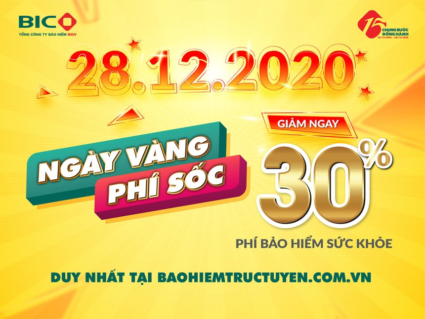 BIC giảm 30% phí Kl99kl phiên bản hoạt động sức khỏe trong ngày 28/12/2020