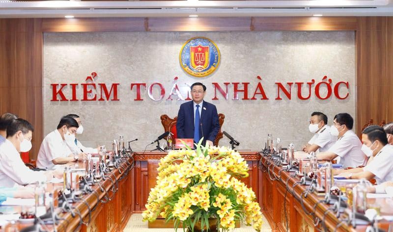 Chủ tịch Quốc hội Vương Đình Huệ làm việc tại Kiểm toán 99Kl99 trực tiếp đá gà. (Ảnh - TTXVN)