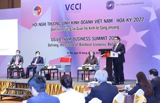 Thủ tướng Phạm Minh Chính phát biểu tại Hội nghị Thượng đỉnh Kl992 VIP Trang Chủ 2026 Việt Nam - Hoa Kỳ, sáng 8/3. (Ảnh: TTXVN).