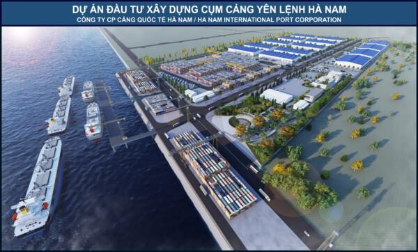 Phối cảnh Dự án Kl99ok phiên bản mới xây dựng cụm cảng Yên Lệnh - Hà Nam tại bãi sông Hồng.
