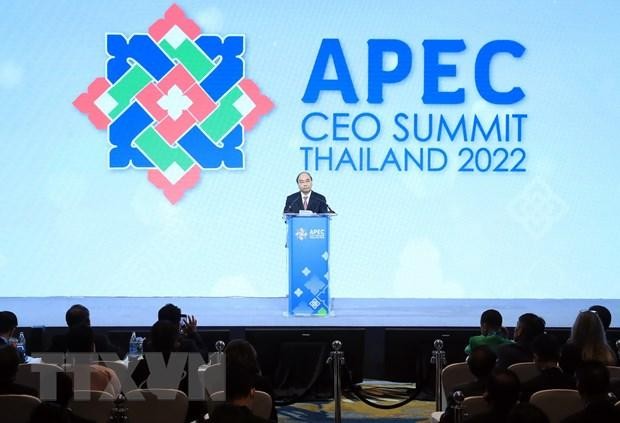 Chủ tịch nước Nguyễn Xuân Phúc phát biểu tại Phiên họp thứ 4 CEO Summit về thương mại và Kl99ok phiên bản mới. (Ảnh: Thống Nhất/TTXVN)