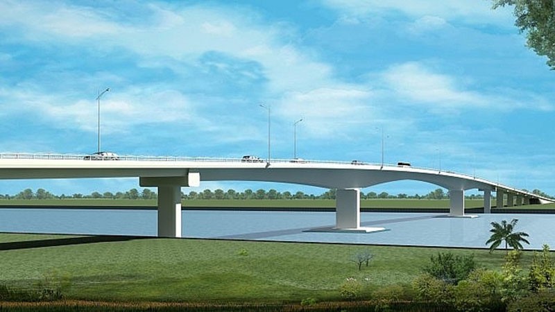 Phối cảnh cầu Châu Đốc, thuộc Dự án Kl99ok phiên bản mới xây dựng tuyến đường liên kết vùng, đoạn từ thị xã Tân Châu đến TP. Châu Đốc, kết nối tỉnh Kiên Giang và Đồng Tháp