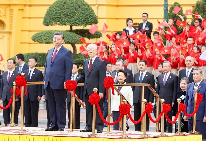 Tổng Bí thư Nguyễn Phú Trọng chủ trì Lễ đón cấp 99Kl99 trực tiếp đá gà với Tổng Bí thư, Chủ tịch Trung Quốc Tập Cận Bình (Ảnh: TTXVN)