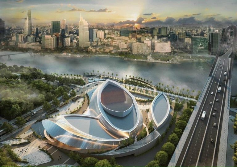 Phối cảnh ban đầu của Dự án nhà hát giao hưởng, nhạc và vũ kịch ở khu đô thị mới Thủ Thiêm.