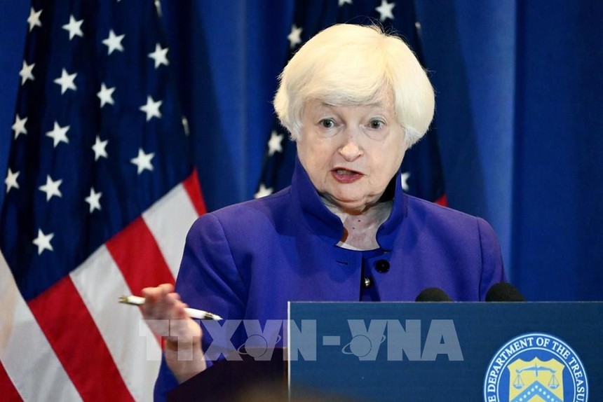 Bộ trưởng Kl991.com nạp rút nhanh Mỹ Janet Yellen trong cuộc họp báo tại San Francisco. (Ảnh: Kyodo/TTXVN)