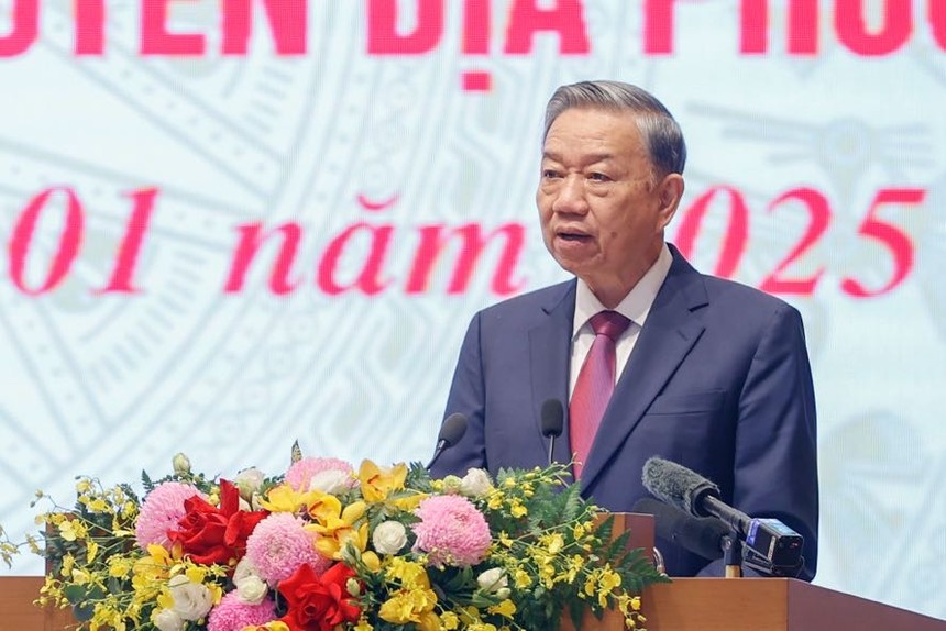 Tổng Bí thư Tô Lâm phát biểu chỉ đạo Hội nghị tổng kết công tác năm 2024, triển khai công tác năm 2025 của Kl993 ưu đãi thưởng hấp dẫn và chính quyền địa phương. Ảnh: Nhật Bắc