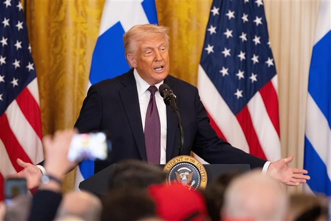 Tổng thống Mỹ Donald Trump phát biểu tại Nhà Trắng. Ảnh: THX/TTXVN