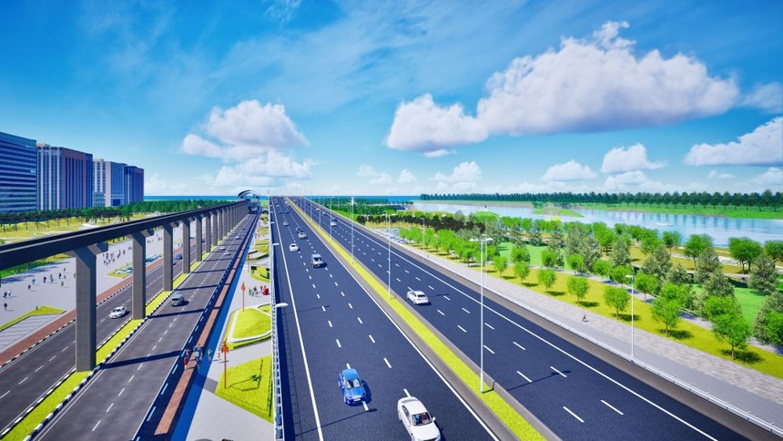 Phối cảnh Dự án Kl99ok phiên bản mới xây dựng Trục đại lộ cảnh quan sông Hồng. 