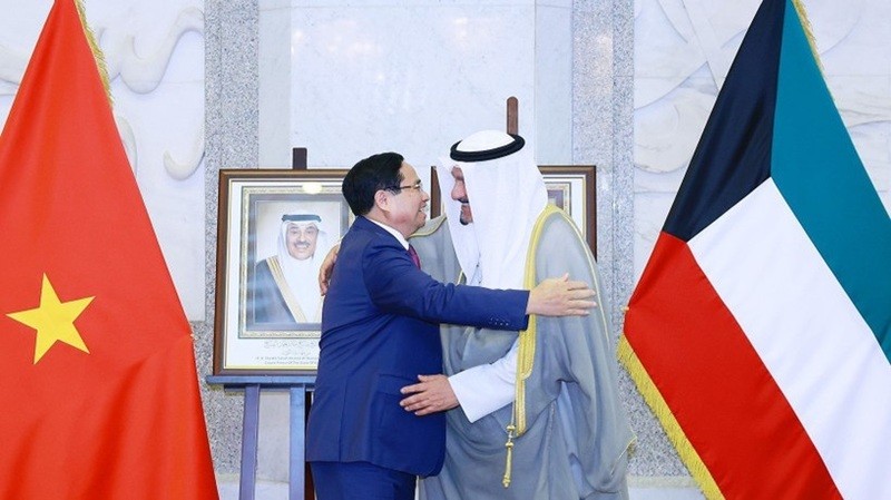 Thủ tướng Phạm Minh Chính hội đàm với Thủ tướng 99Kl99 trực tiếp đá gà Kuwait Sheikh Ahmad Abdullah Al-Ahmad Al - Sabah. Ảnh: Dương Giang/TTXVN.