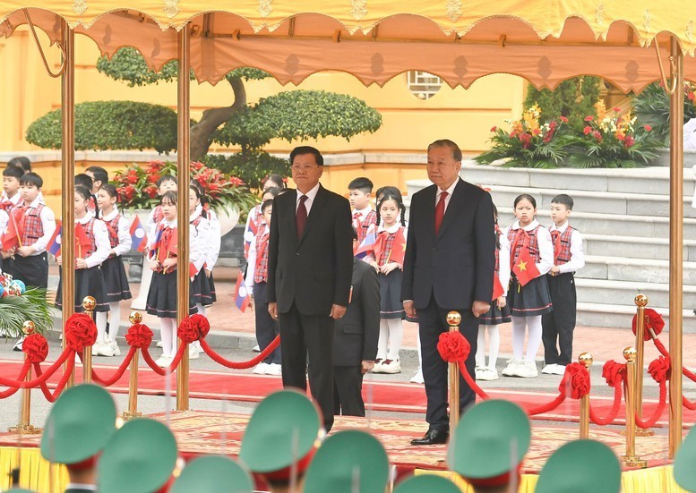 Tổng Bí thư Tô Lâm chủ trì Lễ đón Tổng Bí thư, Chủ tịch nước Lào Thongloun Sisoulith 