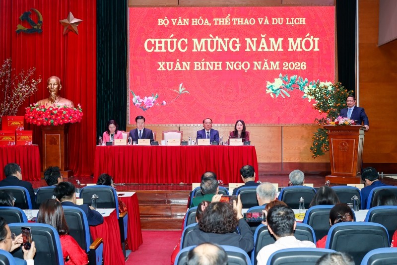 Thủ tướng khái quát các kết quả nổi bật của ngành văn hóa, thể thao và du lịch qua 5 điểm sáng những năm qua với nhiều triển vọng hơn nữa trong những năm tới - Ảnh: VGP.